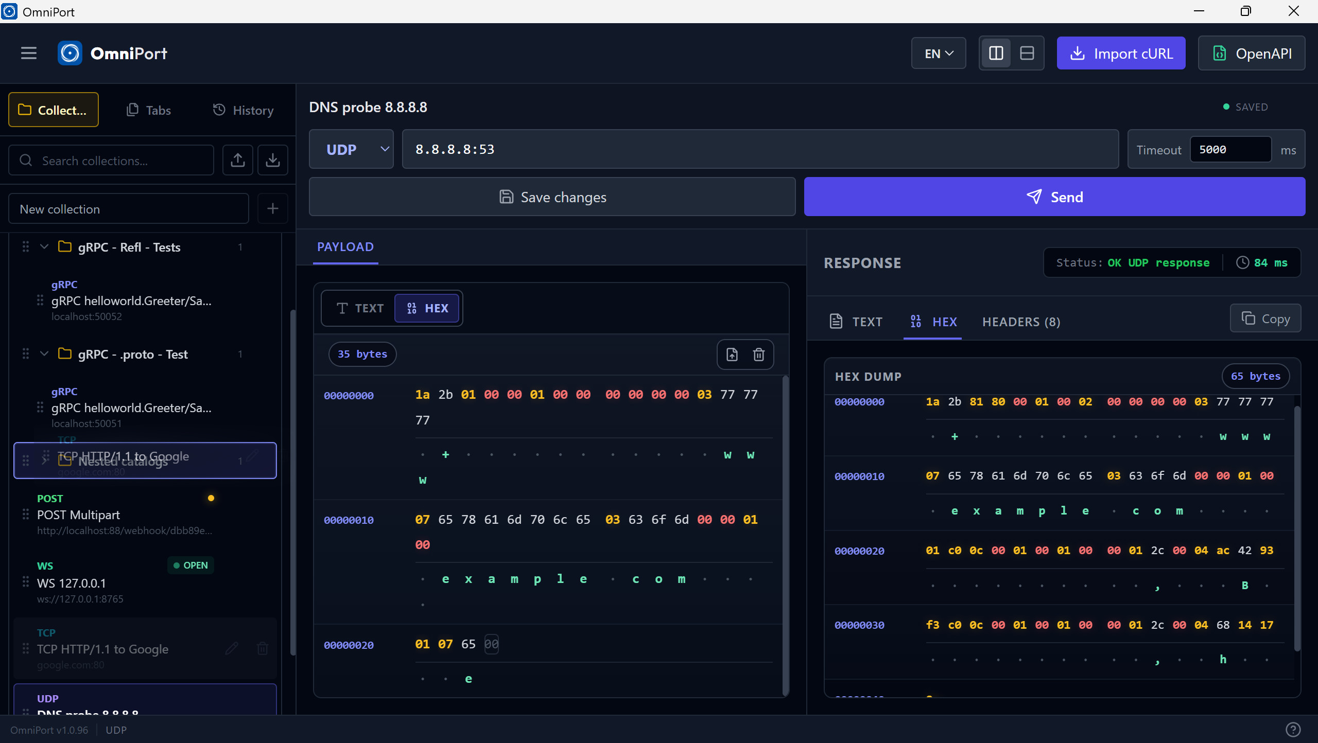 OmniPort collections with nested folders and saved requests