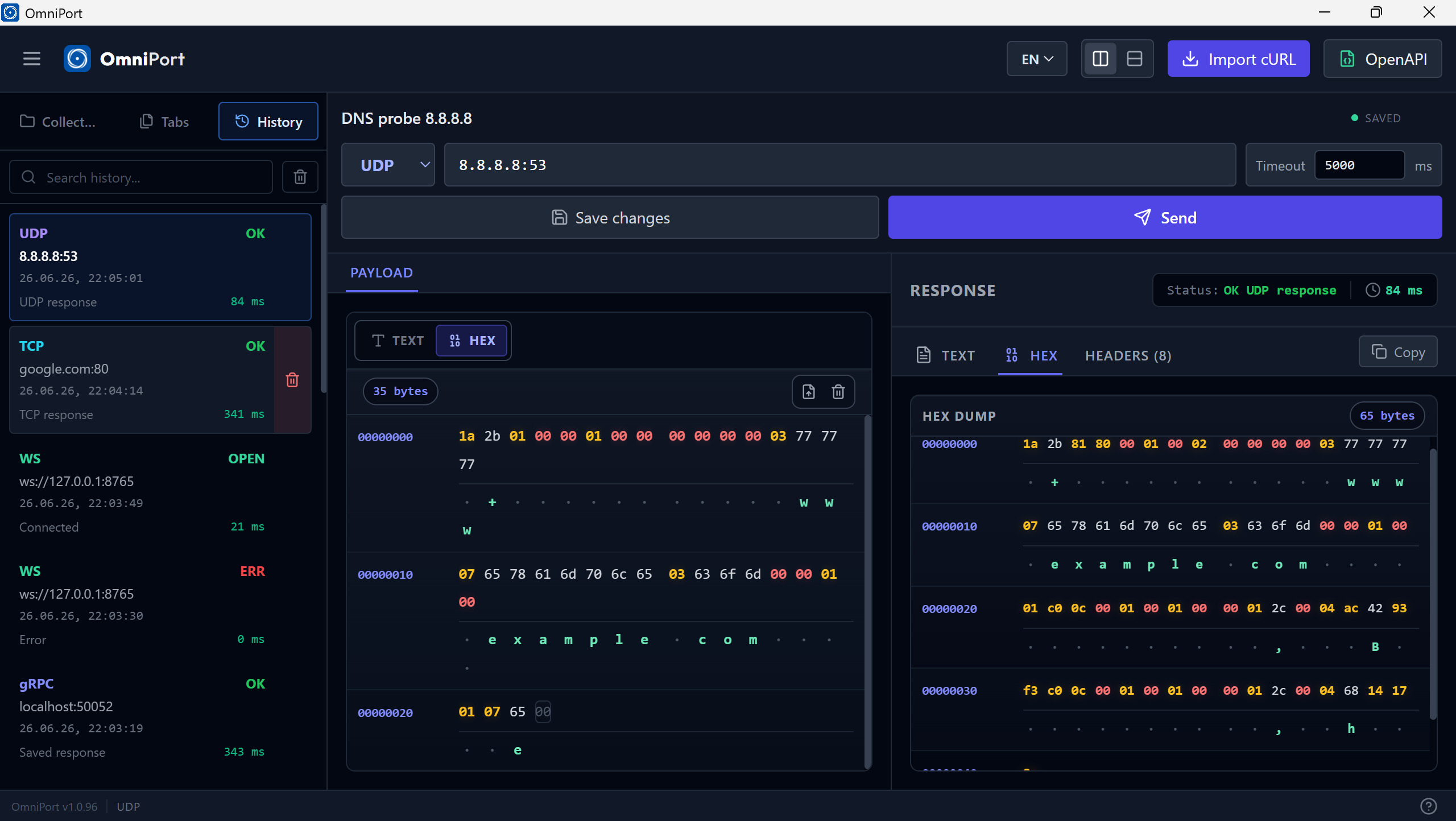 OmniPort request execution history
